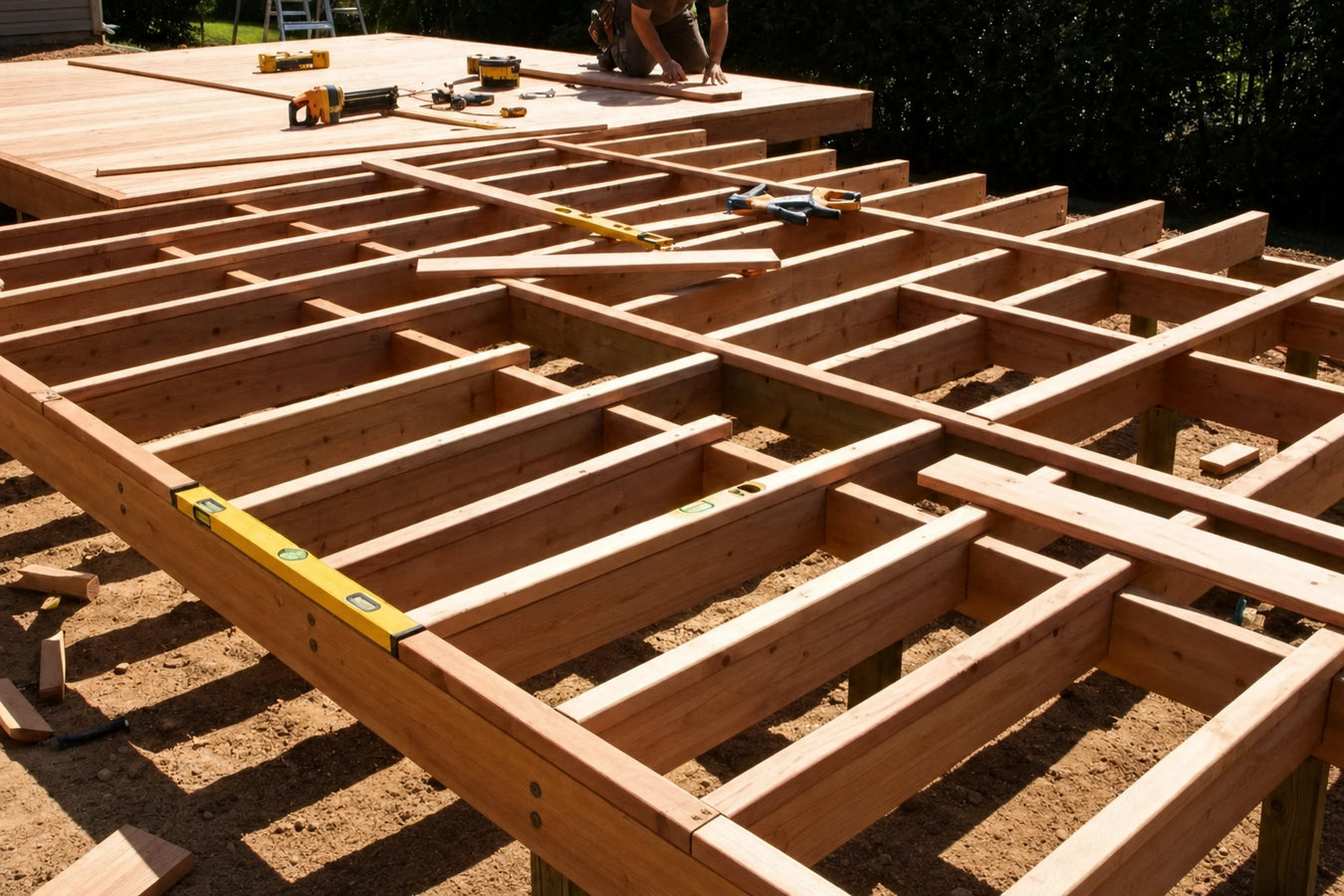 Cedar wood deck construction